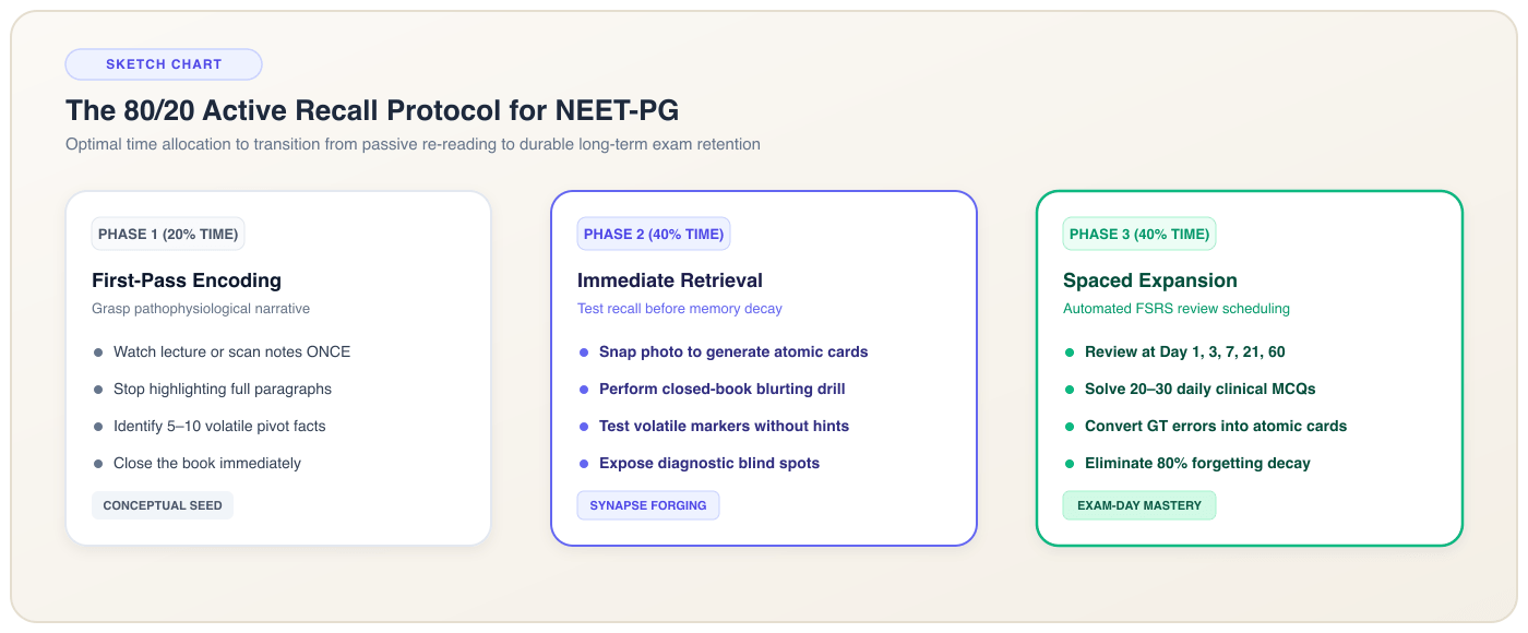 The 80/20 Active Recall Protocol: Three-phase revision workflow for NEET-PG aspirants