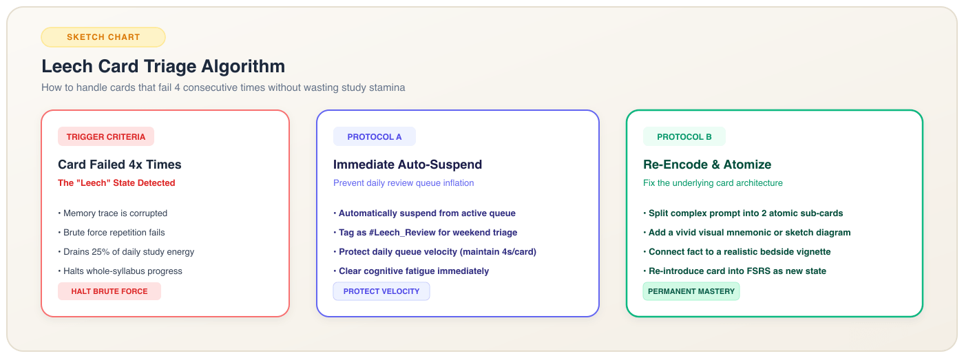 Leech Card Action Algorithm: Workflow for suspending and refactoring repeatedly failed medical flashcards