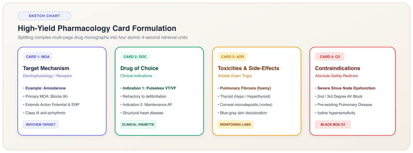 High-Yield Pharmacology Atomic Card Formulation: 4-Card Formula per Clinical Drug